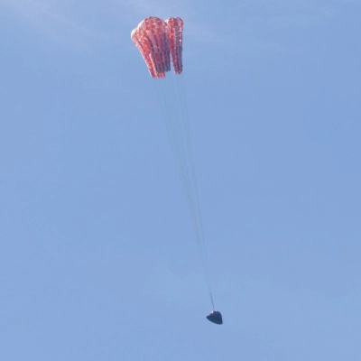 NASA’s Orion spacecraft with Artemis II crewmembers NASA astronauts Reid Wiseman, commander; Victor Glover, pilot; Christina Koch, mission specialist; and...