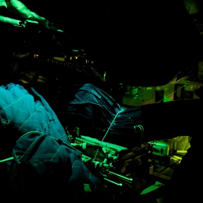 art002e009215 (April 6, 2026) - Artemis II crewmember sleeping bags are illuminated inside the Orion spacecraft on Flight Day 5...