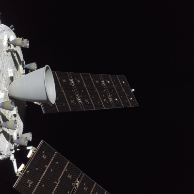 art002e012495 (April 7, 2026) - The engines on the Orion spacecraft’s service module are prominently featured in this image from...