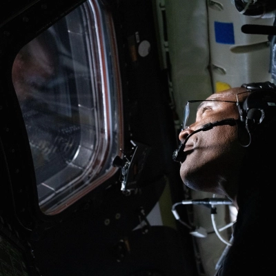 art002e016204 (April 6, 2026) – NASA astronaut and Artemis II Pilot Victor Glover pictured here in the Orion spacecraft during...