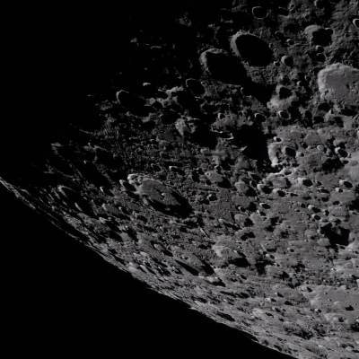 art002e009283 (April 6, 2026) – Captured by the Artemis II crew, the heavily cratered terrain of the eastern edge of...